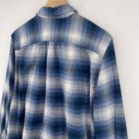 GAP Shirt Mens L Brushed Twill Plaid Flannel Standard Fit Stretch Button Up Blue - Picture 9 of 14